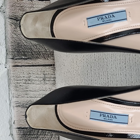 Prada Saffiano Vernice Textured Leather Pointy Toe Stiletto Pumps in Black - Picture 5 of 17